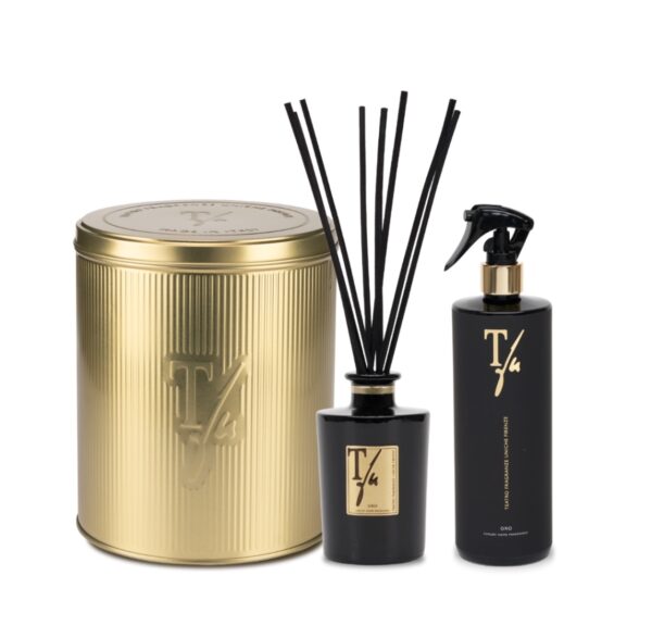 THEATRE UNIQUE FRAGRANCES GOLD TIN BOX GOLD STICK 250ML + GUN SPRAY 500ML