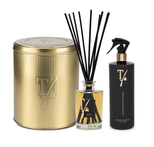 TEATRO UNIQUE FRAGRANCES GOLD TIN BOX SPICED FLORENTINE STICK 250ML + GUN SPRAY 500ML