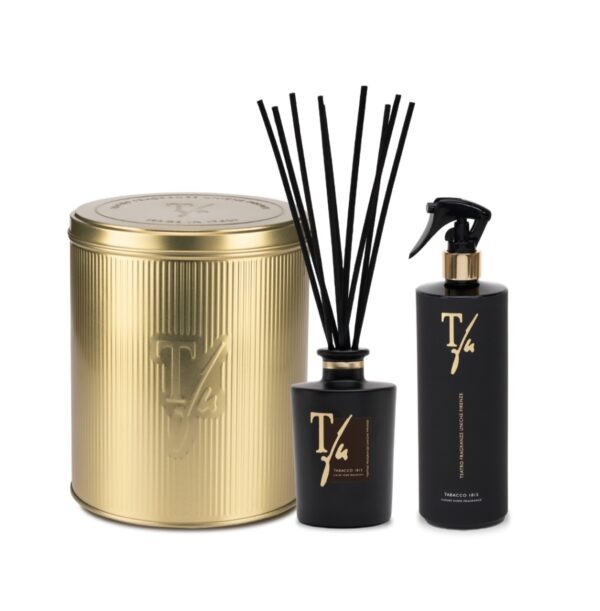 TEATRO FRAGRANZE UNICHE GOLD TIN BOX TABACCO STICK 250ML + PISTOLA SPRAY 500ML